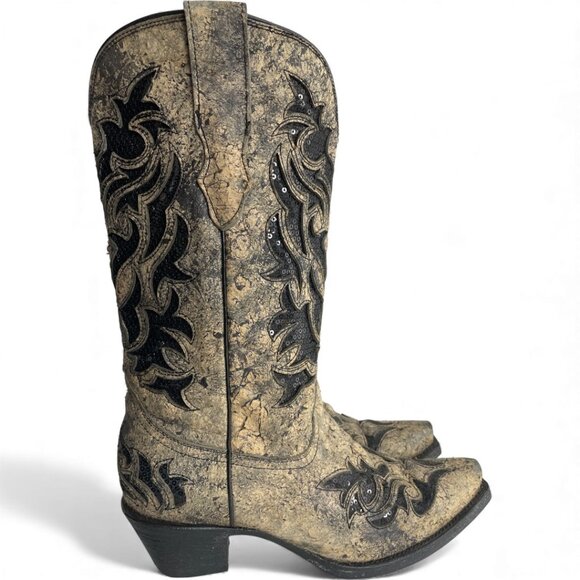 Corral Leather Western Cowgirl Snip Toe Glitter Boots Women's 7 - Picture 2 of 13